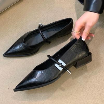 Fashion Women's Fashion Pointy Mary Jane Shoes Fall New Shallow Mouth Metal Buckle One Line Buckle Comfortable Single Shoes
