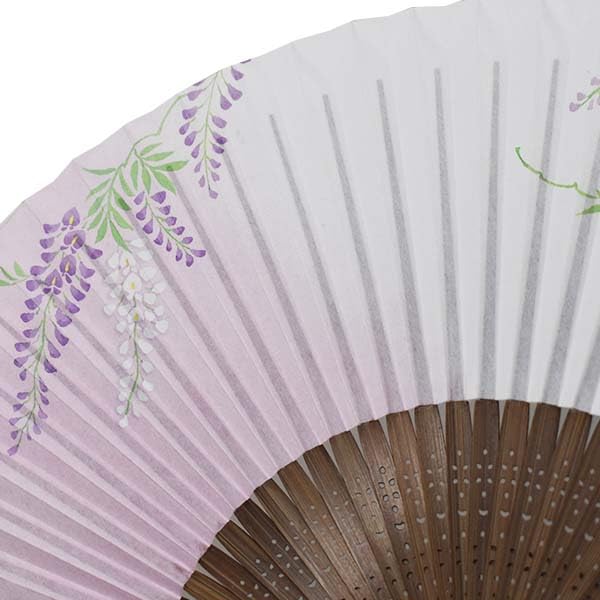 [Stylish Kimono Iroha] Women's Folding Fan, Scented, Carved Karaki Wood, Wisteria Design, Pink