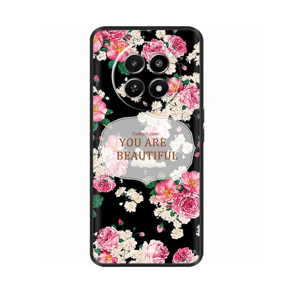 Für Realme 12 5G 12X Handyhülle Cover Blumen Aufdruck Weiches Schwarzes TPU Fundas Für Realme12 12 X Bumper Schale Para Coque Etui Capas