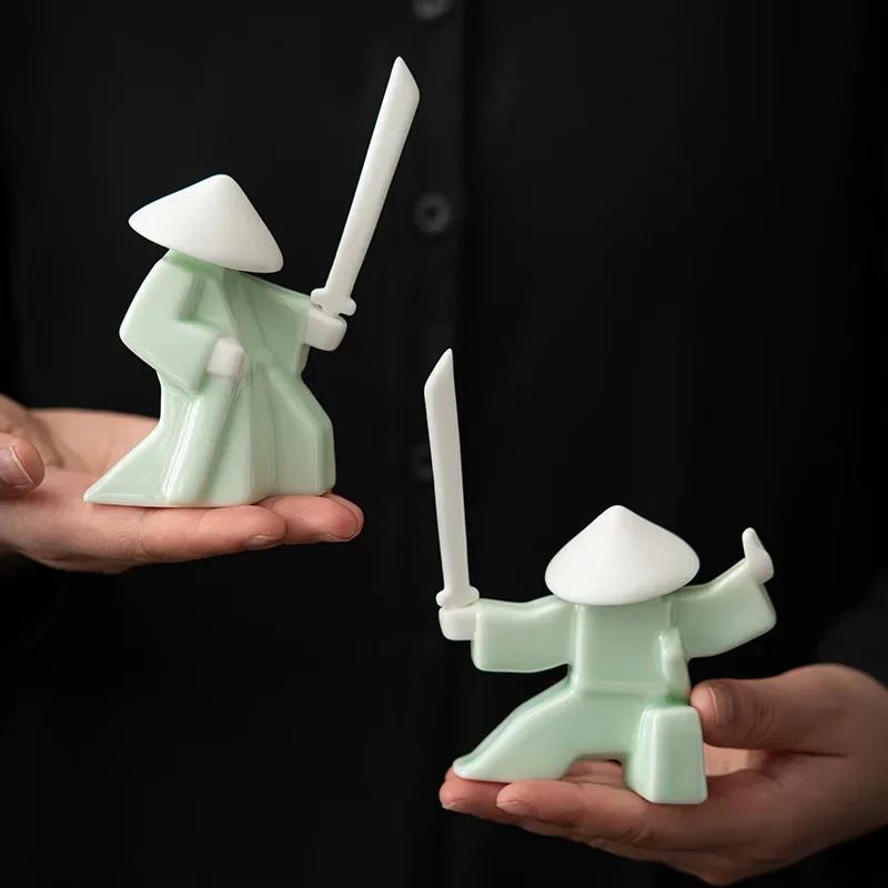Creative New Chinese Ceramic Warrior Knight Desktop Small Ornaments Joss-Stick Incense Stick Holder Ornament Tea Pets