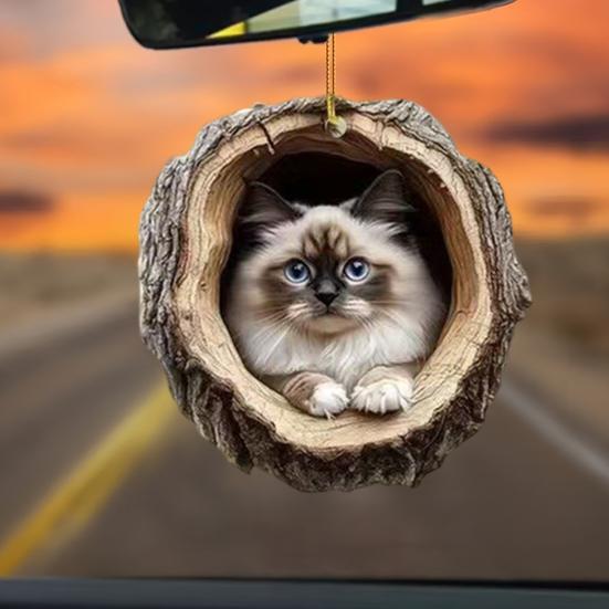 2D Kočičí Dekorace Závěsná Akrylová Kočka v Dírce Stromu Dekorace Ozdoba na Vánoční Stromek pro Milovníka Koček Dárek Slavnostní Dekor