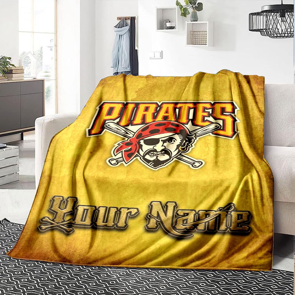 Name Custom Pittsburgh Pirates Logo Print Flannel Blanket High Quality Warm Comfortable Cover for All Seasons Perfect for Gifts Home Decor