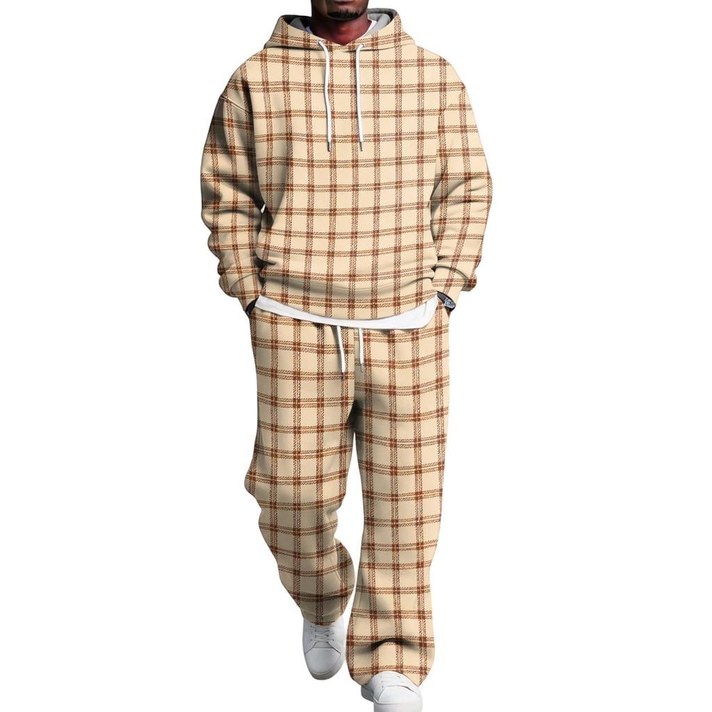 Completo da uomo con felpa con cappuccio a strati e pantaloni della tuta con elastico in vita, Outfit casual a due pezzi