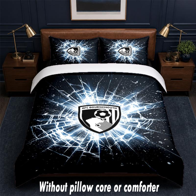 Bournemouth Football Design Bed Bedding Set 1 Duvet Cover + 2 Pillowcases Soft Breathable Household Bed Linens