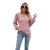 Spring and Autumn Women's Blouse Fashion V-neck Buttons Hollow Loose Long-sleeved T-shirt Tops