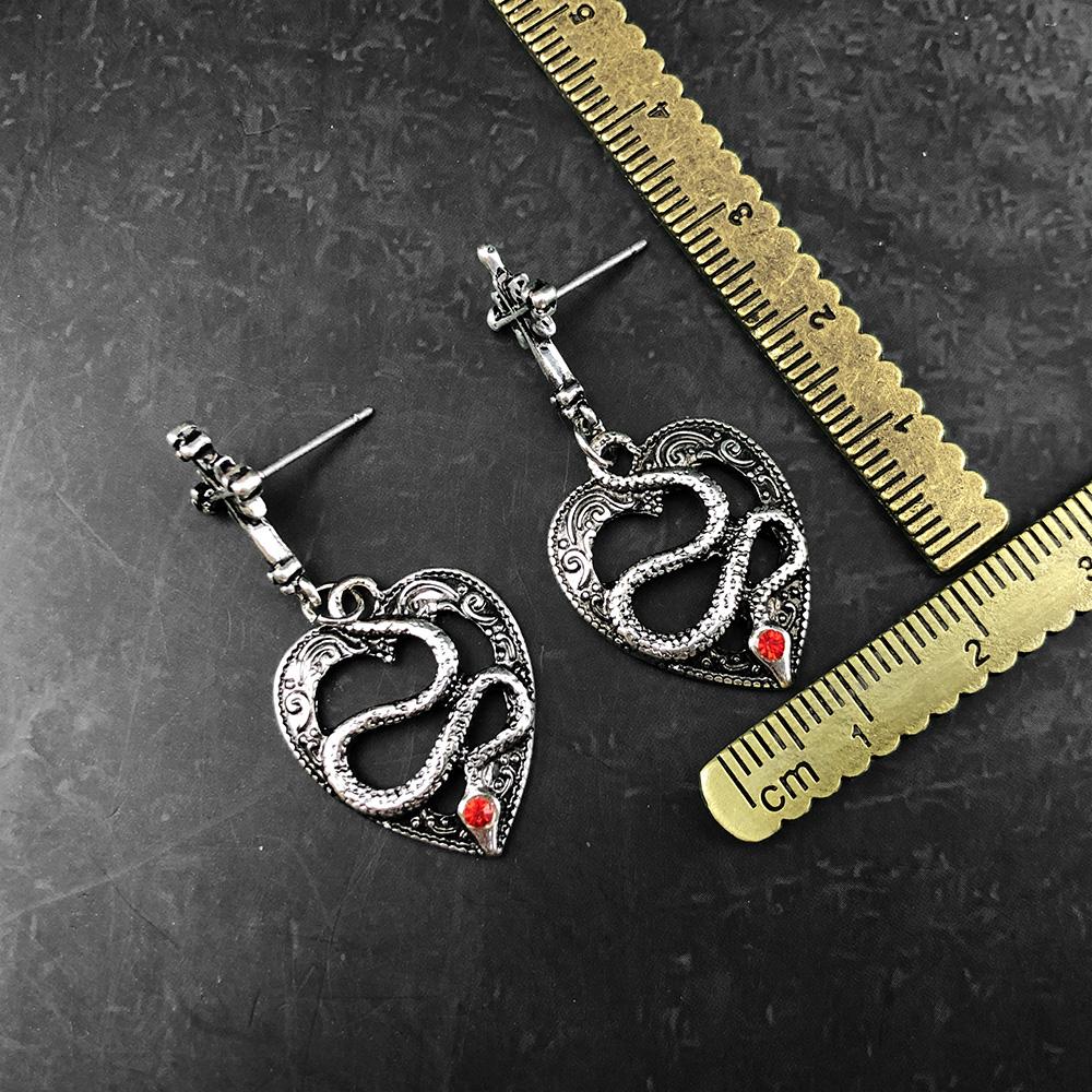Style Dark Punk Gothic Vintage Ancient Silver Color Cross Hollow Heart-Shaped Snake Ear Stud Dangle Earrings