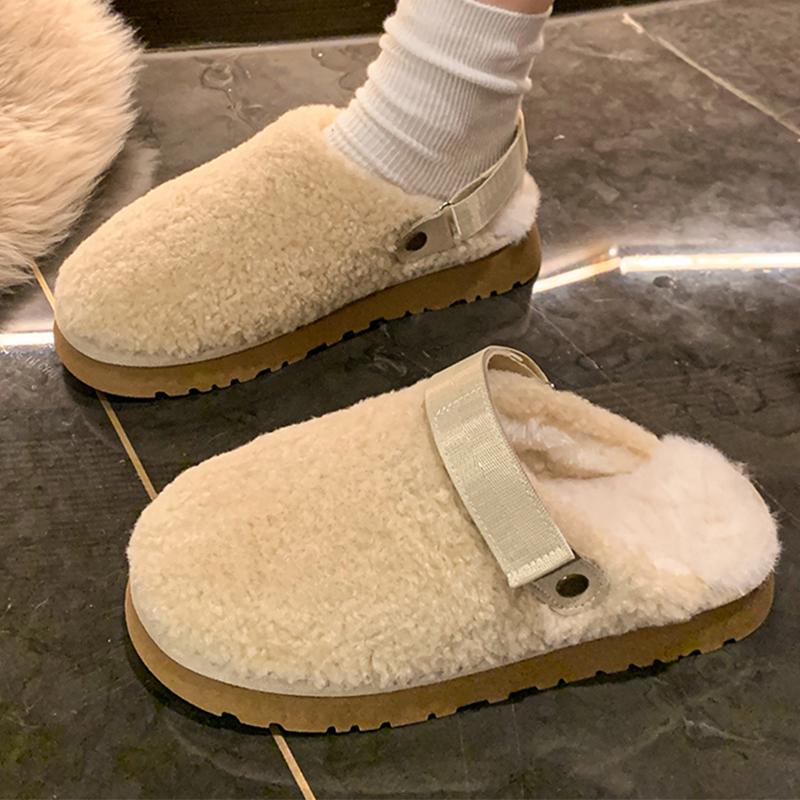 Fur Women Cotton Slippers Winter Fashion Flats Mules Shoes Casual Warm Slingback Shoes Woman 2025 Trend Brand Cozy Mujer Botas