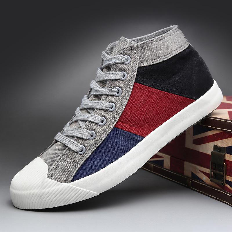 Men's High-top Canvas Shoes Trendy Mixed Colors Mens Casual Shoes Breathable Comfortable Men Sneakers Retro Style Male Shoes