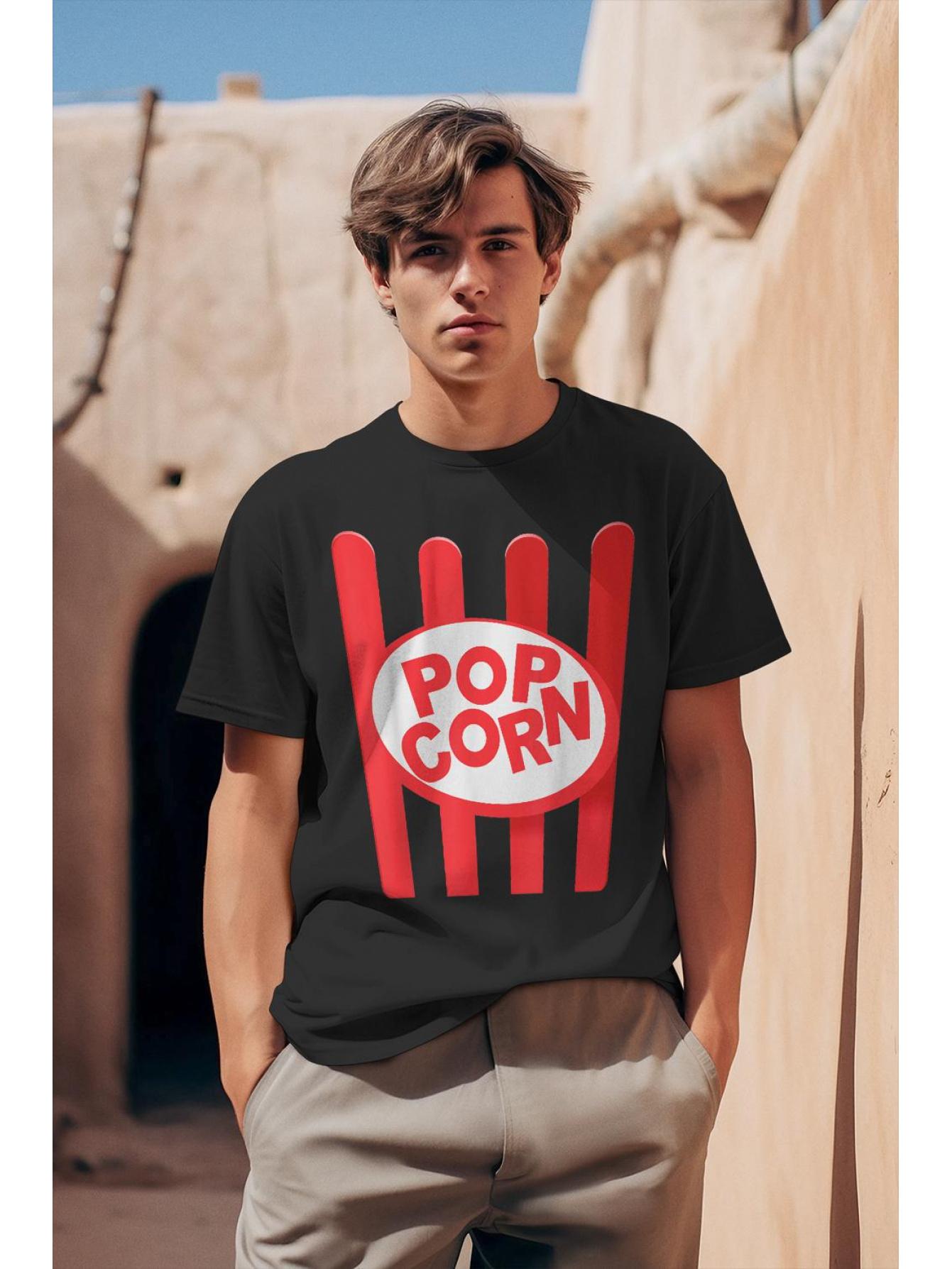 New Unisex Popcorn-themed T-shirts Adorned with Red and Yellow Popcorn Kernels and Word POPCORN- Casual Movie Theater Wear XS