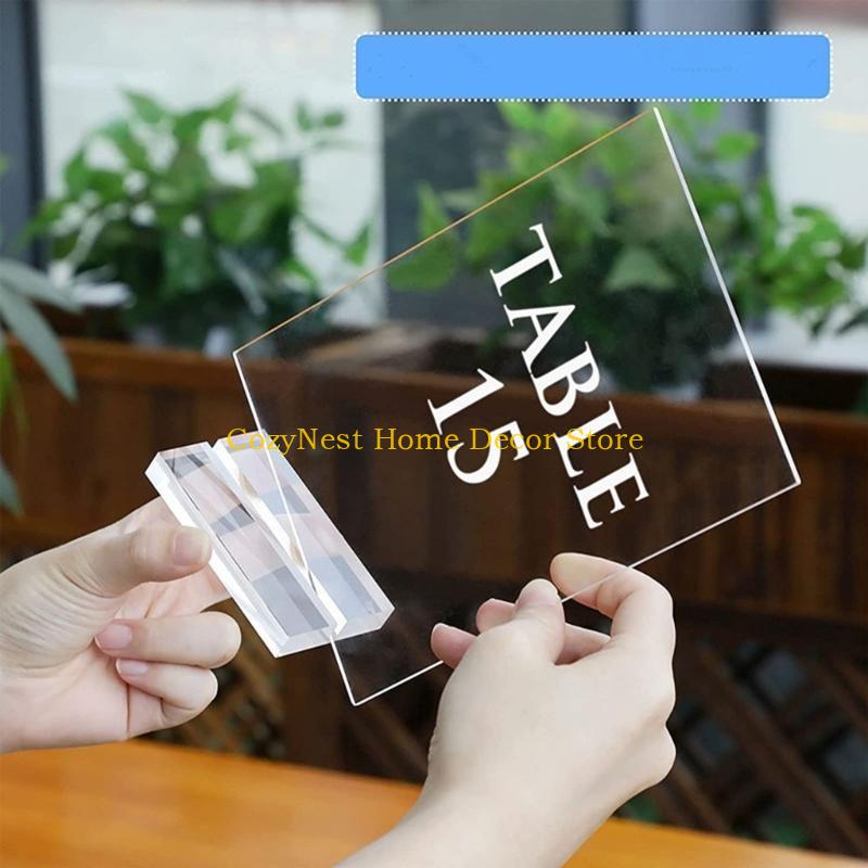 92MF 10Pieces Clear Table Number Holders Small Sign Display Stand Acrylic Texture Suitable for Menu Display and Office Use
