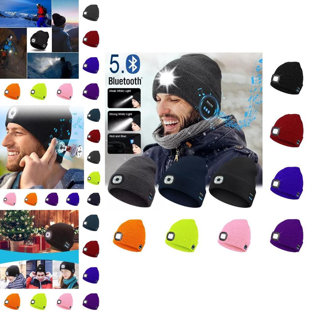 Outdoor Usb Rechargeable Bluetooth Knitted Beanie Hat With Music And Light Features For Winter Comfort