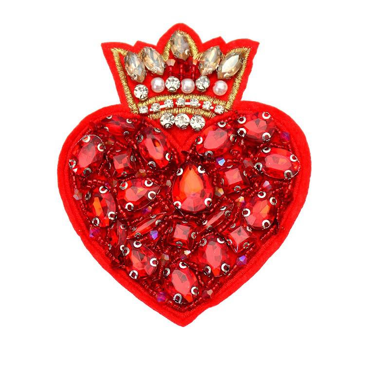Red Heart Bead Embroidery Patch for DIY Clothing