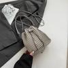 Black Bag For Women Fashion Pleated Strape Design Shoulder Bag Trend Drawstring Bucket Crossbody Bag Lady Pu Leather Bag Brand