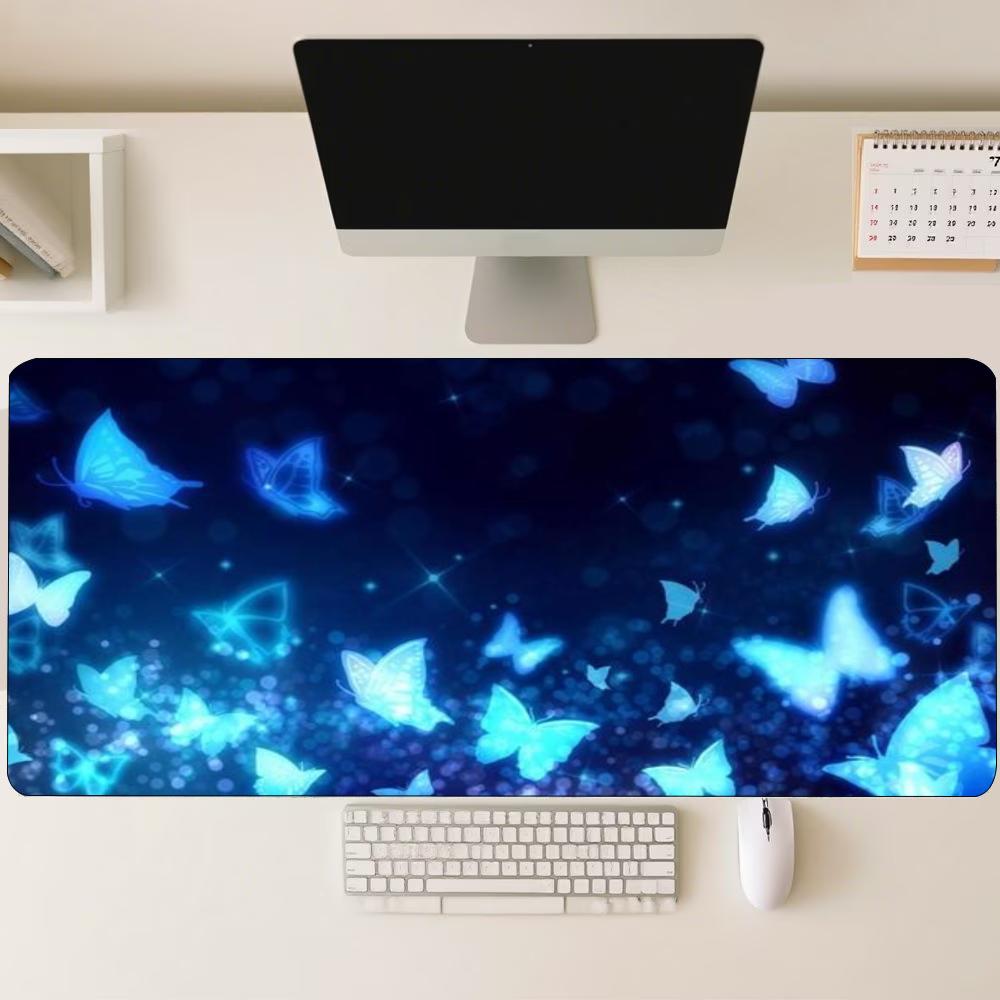 Glowing Blue Butterfly Fantasy Mouse Pad Smooth Thick Rubber Keyboard Desk Mat For Gaming Laptop Computer Desktop Peripherals