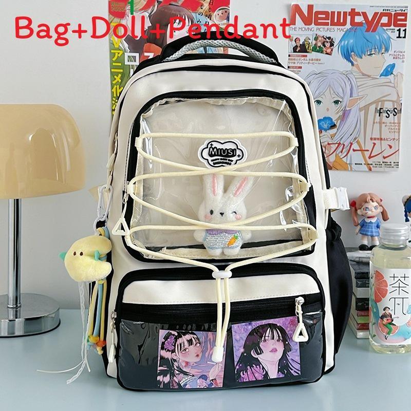 

Japanese Stylish Transparent Backpack For High School Students With Large Capacity And Geometric Pattern чорний