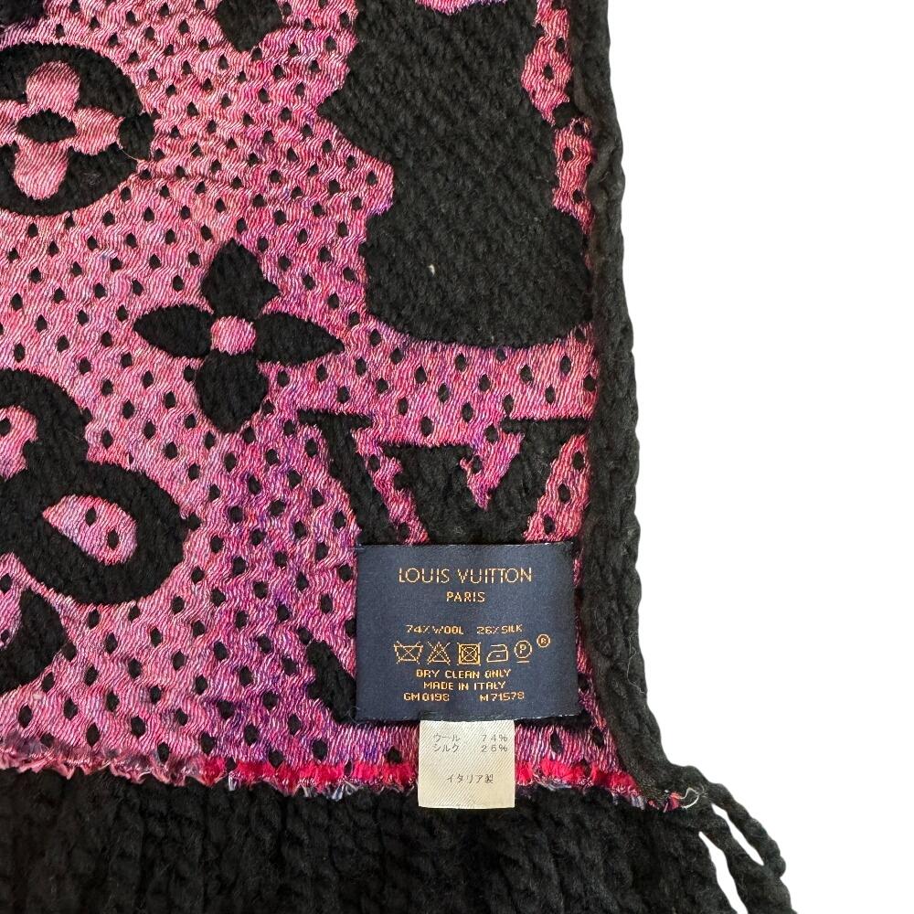 LOUIS VUITTON M71578 Escalp Logo Mania wool Super Station Scarf black wool Women Used