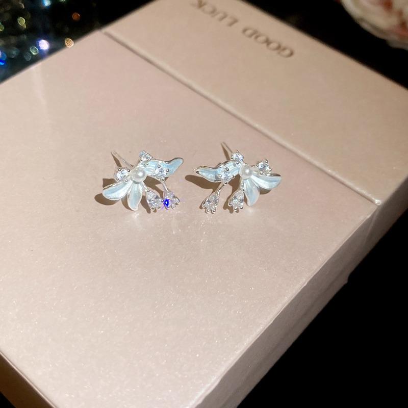 Cool zircon oil drop flower bracelet stud earrings jewelry set light luxury high-end sweet wind beautiful jewelry women