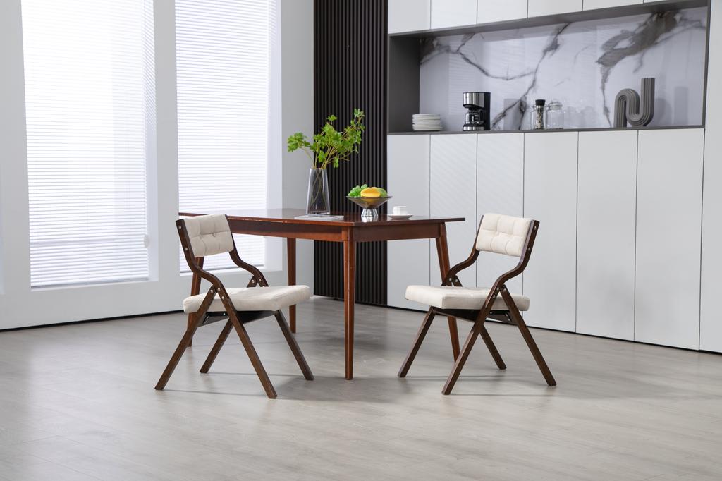 HOMEFUN Folding Chairs, Wooden Padded Chairs 2 Pack, Portable and Assembled Dining Chair for Guests Kitchen Office Wedding and Party, Cream