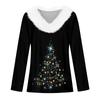 Maglietta da donna, maglietta natalizia, manica lunga, festa di Natale, colletto in pile, scollo a V