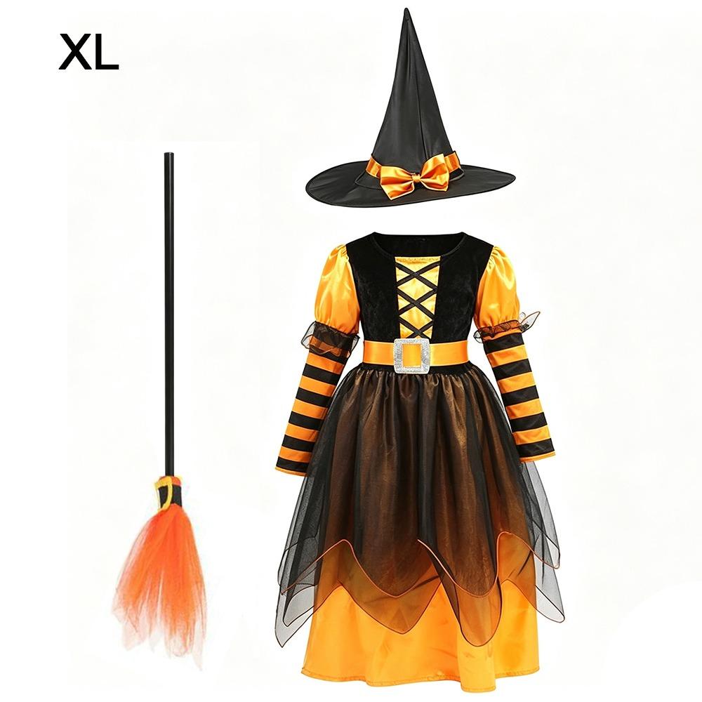 Deluxe Set Witch Costume Dress With Hat Kids Cosplay Dress Halloween Costume Clothes For Kids Yellow XL