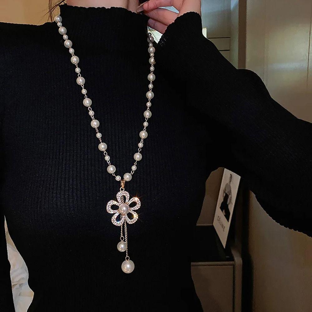 1Pcs Elegant Temperament Pearl Chain Long Sweater Chain Pearl Necklace  Women's Jewelry Accessories