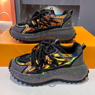 Damesko Rhinestone Damesneakers Diamant Pustende Luksusdesignere Casual Tykke Såler Pappa Sko Zapatos Mujer 2024