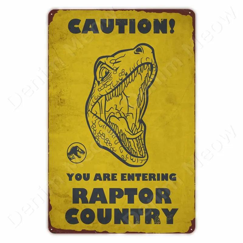 Cuidado con Raptor Señal de Metal Divertida Señal de Reduzca la Velocidad Jardín Hogar Exterior Placa de Zoológico Señal de Advertencia de Dinosaurio Decoración de Pared Vintage