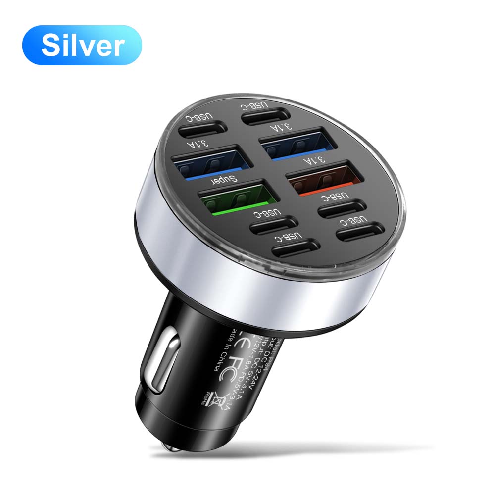 

Всего 100 Вт 10 в 1 автомобильное зарядное устройство быстрая зарядка PD QC3.0 автомобильный прикуриватель телефон адаптер для iPhone Samsung Xiaomi P94 Silver