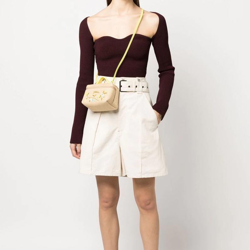 New LONGCHAMP Le Panier Pliage Canvas With Leather Portable Canvas Shoulder Bag, Crossbody Bag Mini Women's Yellow 10187HCE020