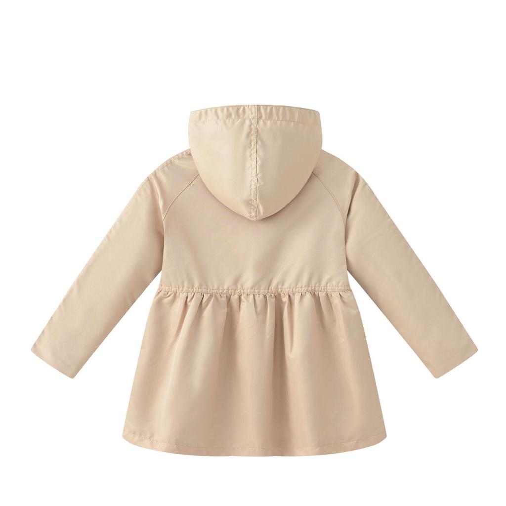 Girls' British Style Button Trench Coat with Detachable Hood - Waist-Defining, Solid Color, Mid-Length, Autumn Classic Fashion.