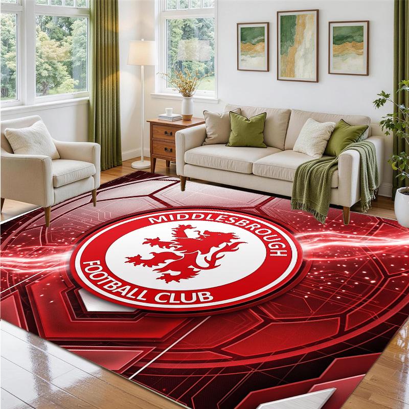 Middlesbrough Football Design Crystal Velvet Rug Soft Decorative Mat for Bedroom Entrance