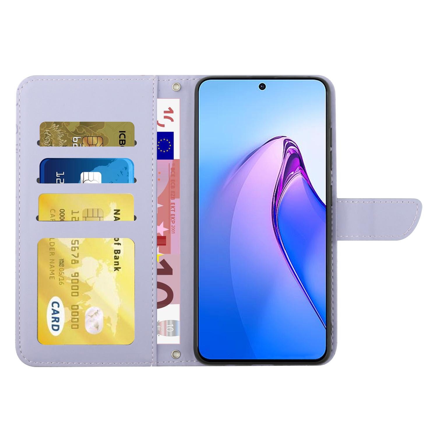 

Для Oppo Reno8 Pro+ (Китай) 5G/Reno8 Pro 5G (Глобальная версия) Чехол-книжка для телефона с тиснением в виде бабочек и цветов, приятный на ощупь, с подставкой и отделением для карт, с плечевым ремнем Light Purple