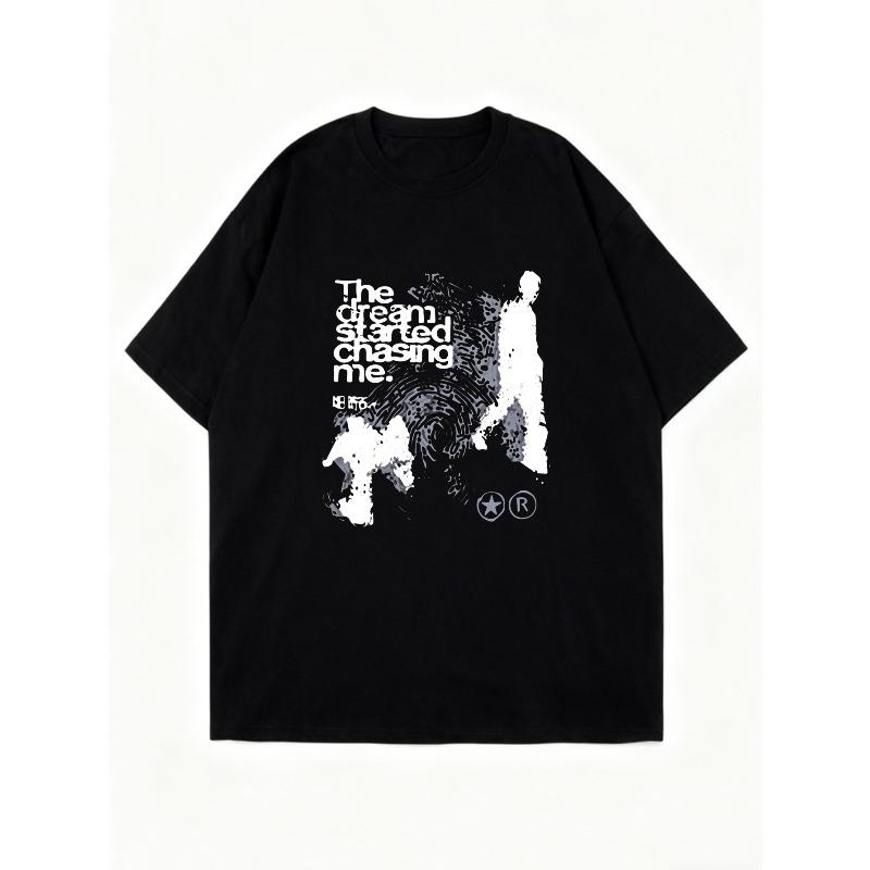 Oversized T Shirt Black The Dream Started Chasing Me Graphic Print With Silhouette And Text Casual Streetwear For Women
