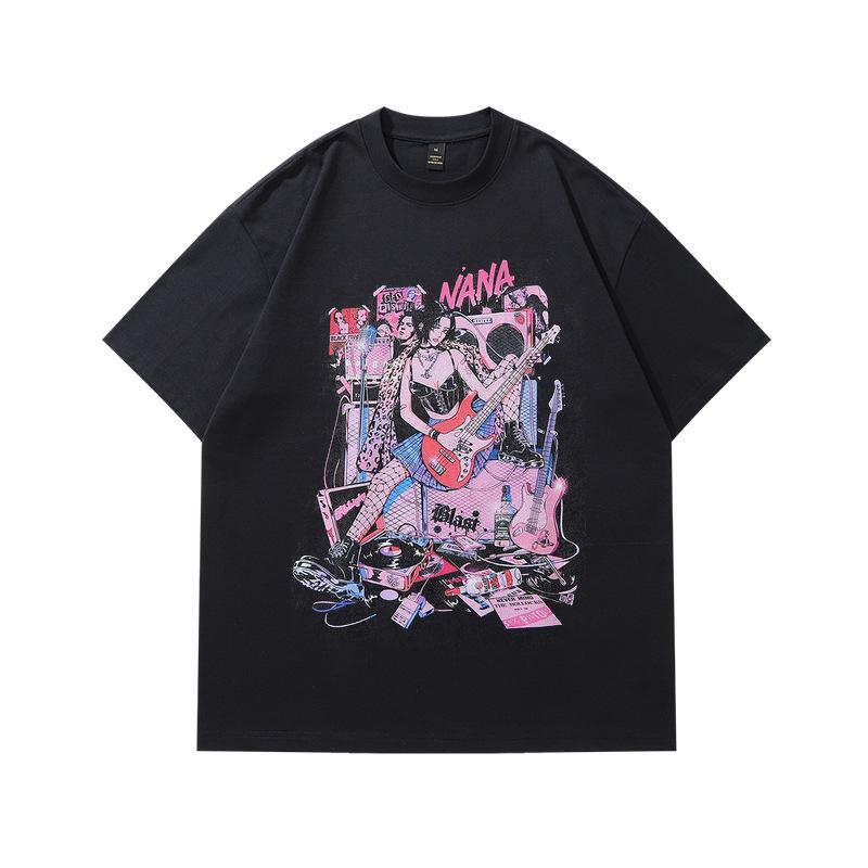 European And American Street Punk Animation Printed Short-Sleeved T-Shirt Men'S And Women'S Vintage Hip-Hop Half-Sleeved T-Shirt Tide