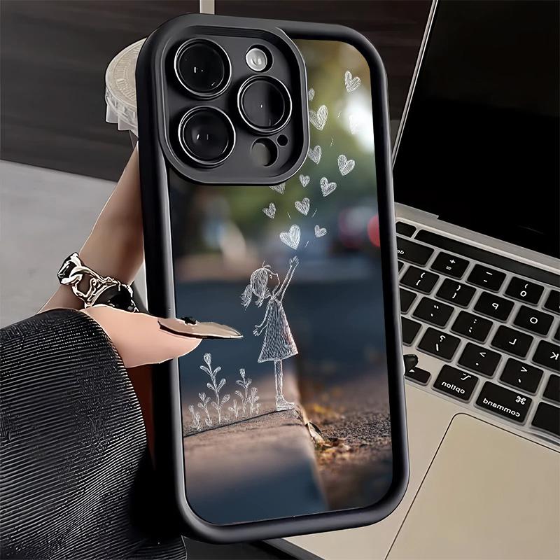 Phone Case for iPhone 17 Air 16E 15 16 Pro Max Nature Cute Child Painting Style Cover 14 Plus 13 12 Mini Soft Shell Silicone Fun