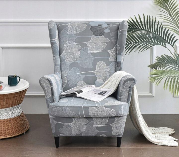 Armchair Cover Grey Leaves Patterns Elastic [22Ew8]