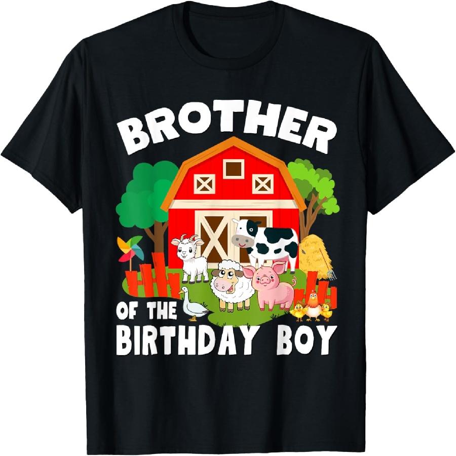 Brother Of The Birthday Boy Farm Animal Theme Family Party T-Shirt S чёрный