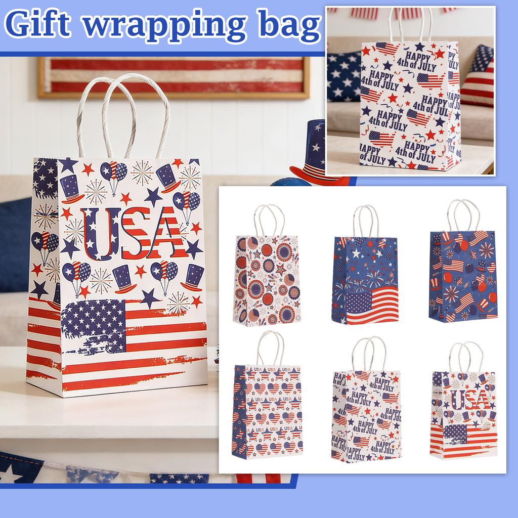 US Independence Day Themed Gift Packaging Bags Kraft Paper Bags Holiday Handbags