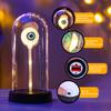LED Clear Dome Eyeball Night Light Creepy Light-up Eyeball in Cloche with Wooden Base for Home Kitchen Tabletop Mentel Shelf Decor