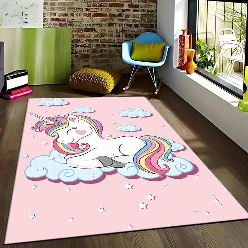 Unicorn Rainbow Carpet Mat Rug Stars Hearts Cartoon Fairy Tale Girls Bedroom Home Decoration Floor Mat Bedroom Decor Home Mat