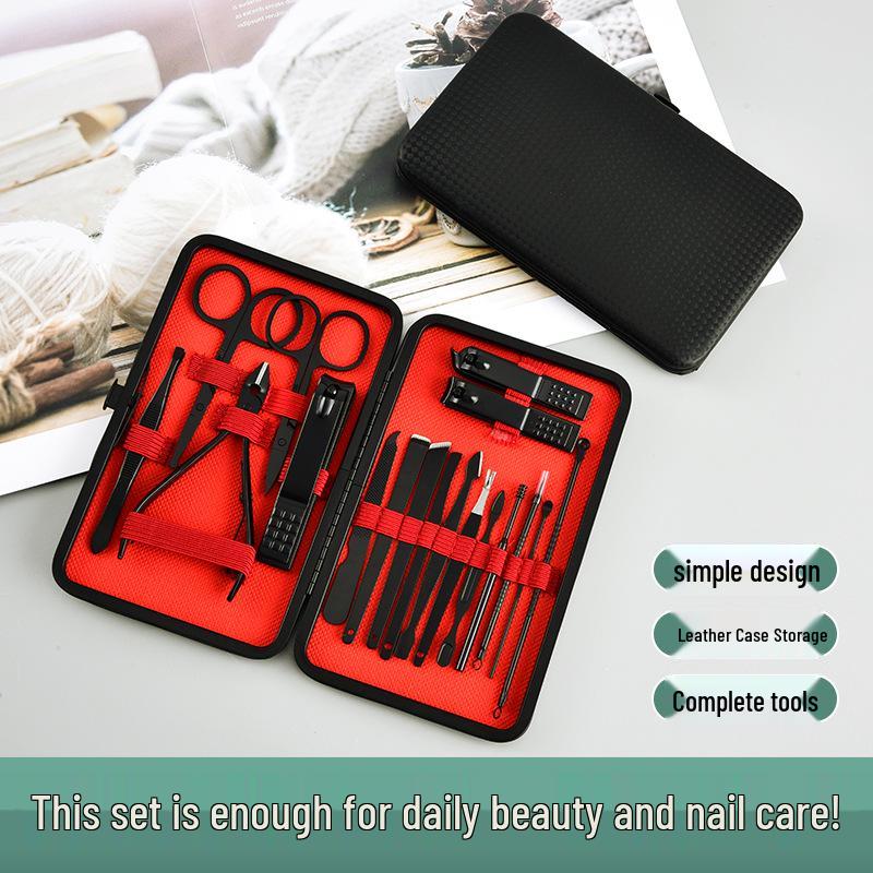 18-Piece Black Manicure Set: Nail Clippers & Art Tools