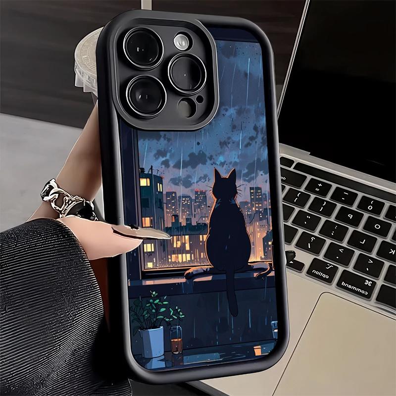 Phone Case for iPhone 17 Air 16E 15 16 Pro Max Healing Sense Cat Rain Cover 14 Plus 13 12 Mini Soft Shell Silicone Fundas