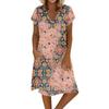 Women's Summer V-neck Short Sleeve Printed Cotton And Linen Dress