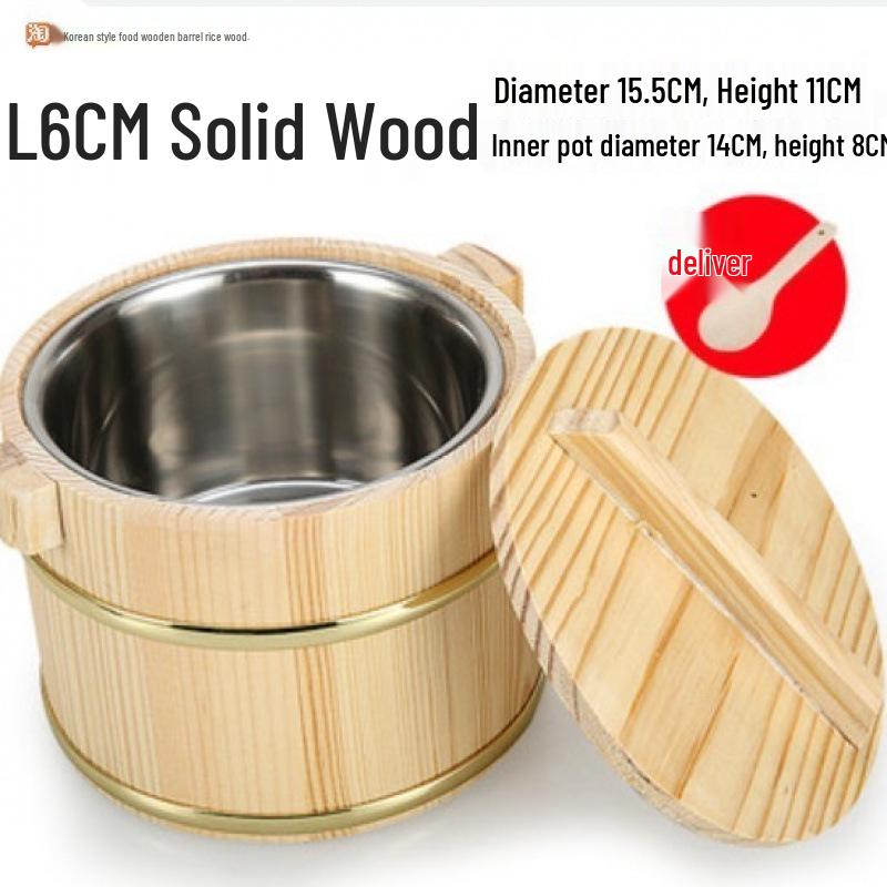 Wooden Rice Bucket with Lid: Insulated Serving Bowl and Spoon for Dining Table