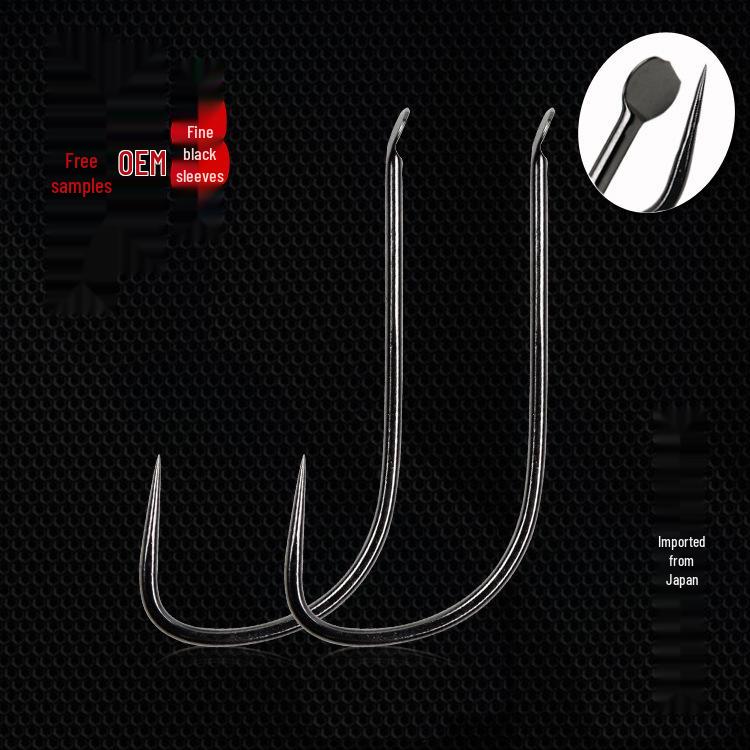 Barbless Japanese Fishing Hooks with TG Black Sleeve, Sharp Point, and Wire Groove - 100 Pieces