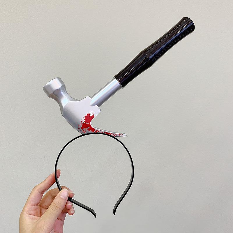 Halloween Party Horror Hair Bands Fake Knife Axe Cleaver Scissor Headbands Through Head Scary Masquerade Costume Photobooth Prop