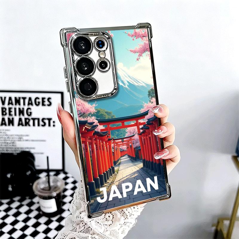 Osaka Tokyo Japan Scenery Plating Phone Case For Samsung Galaxy S24 S25 FE S26 Edge S23 Ultra S22 S21 Plus S20 Anti-Fall Airabag