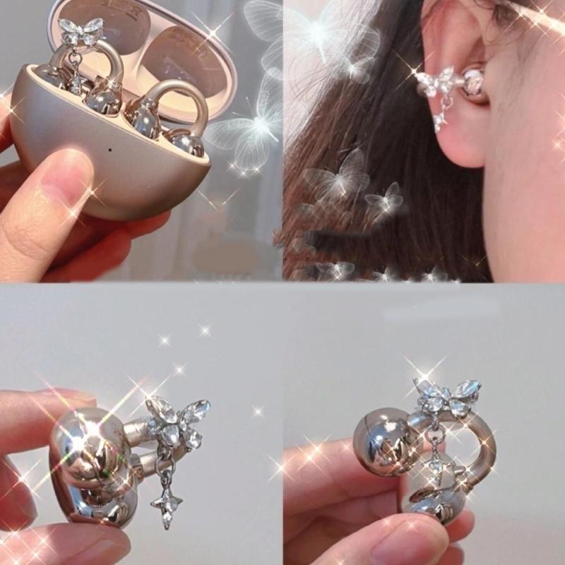 Imitation Rhinestones Butterfly Ear Clip For Open Ear Headphone Detachable DIY Jewelry Accessories