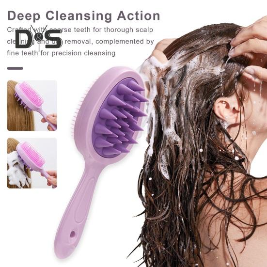 Doppelseitige, gezahnte Shampoo-Bürste, langer Griff, Kopfhautmassage, tragbarer Kamm zum Entwirren von nassem und trockenem Haar, Haarreinigungswerkzeug, Körperwäscher