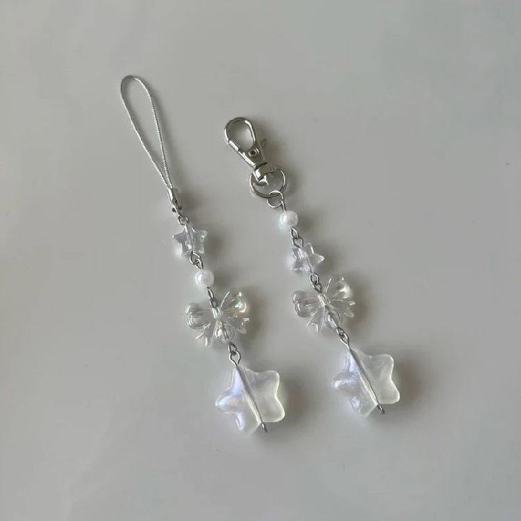 Unique Bowknot Phone Charm Fashion Decorative Bead Keychain Acrylic Keyring Bag Pendant Accessory for Women Girls